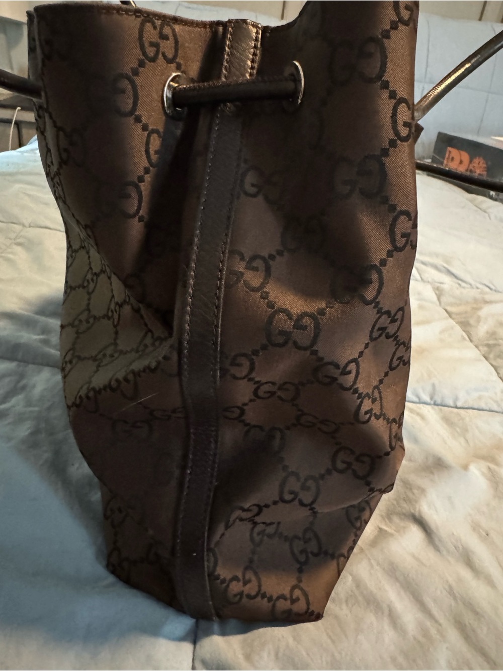 Gucci Black Monogram Tote Bag with Leather Straps - Picture 7 of 9